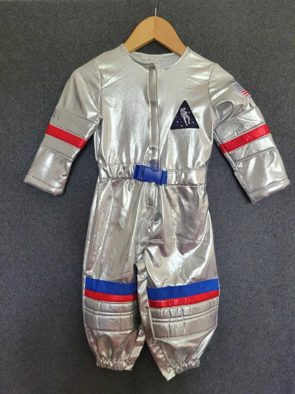 Pottery Barn Kids Astronaut Costume Jumpsuit Silver Metallic Blue Belt 12-24M